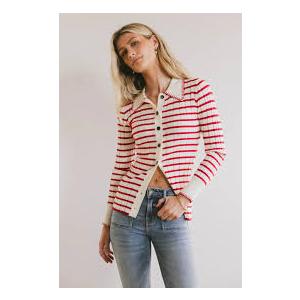 EXLURA Womens Fall Striped Cardigan Sweaters Long Sleeve Button Up Polo Collar Sweater Slim Knit Lightweight Trendy Tops 2025, M