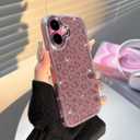 NITITOP Compatible with iPhone 17 Case Cute Cool Glitter Leopard Print Cheetah Sparkle Bling for Girl Women Plating Camera Edge Shockproof Protective Cover - Pink