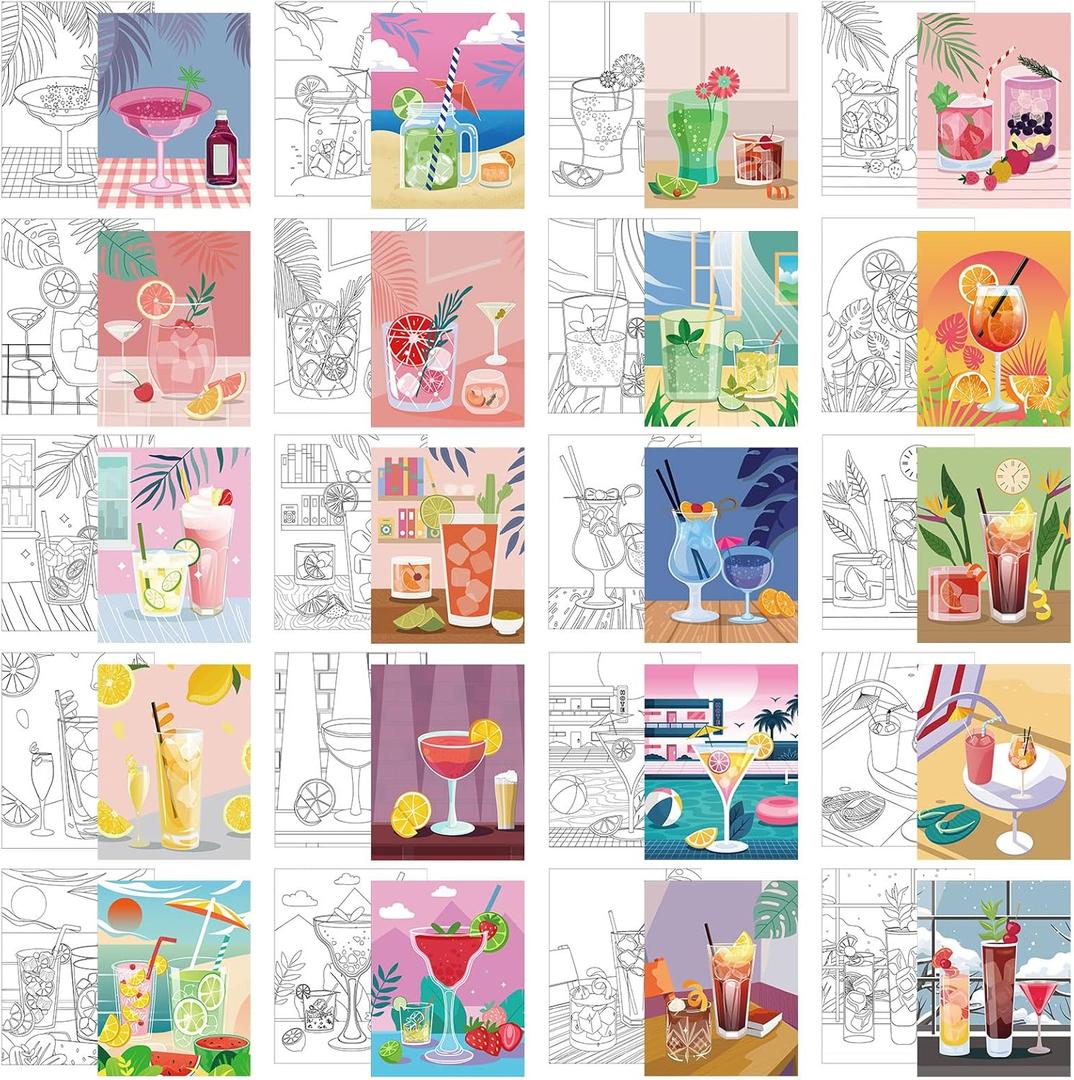 Sherr 20 Pcs Stretched Pre Drawn Canvas Afro Queen Black Art for Painting for Adults Outline Pre Drawn Stretched Cotton Canvas to Paint Party Set, 8 x 10'' (Cocktail)