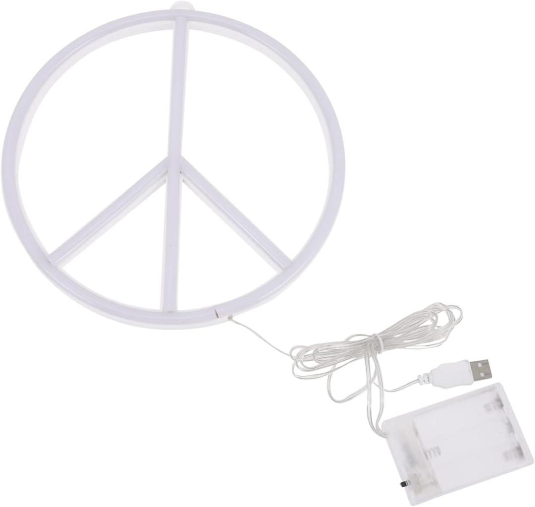 Uonlytech Decor Signs LED Peace Sign Led Peace Symbol Neon Modeling Light Luminous Neon Lamp Wall Light Wedding (22x22cm, White)