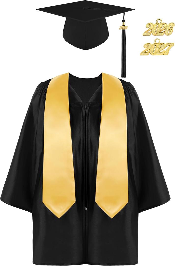 Aneco Preschool Kindergarten Graduation Gown Cap Set with 2026 and 2027 Charms and Graduation Sash, XS