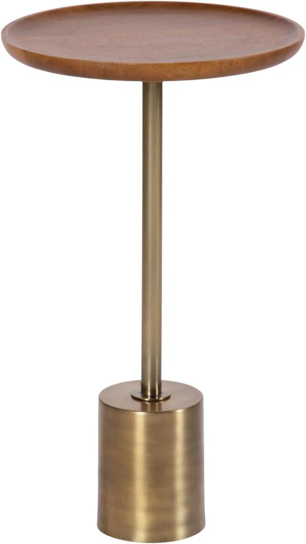 Kate and Laurel Xyler Wood and Metal Round Side Table, 14 x 14 x 24, Walnut Brown and Antique Brass, Transitional Pedestal Table for Use as Indoor Plant Stand or Bedroom Nightstand Decor