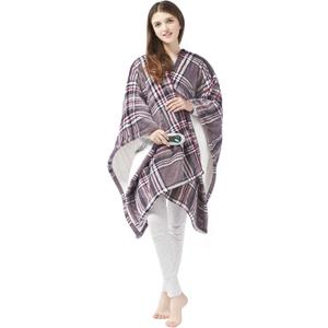 Beautyrest Wearable Electric Poncho Wrap Blanket, Ultra Soft Sherpa & Berber Fleece Heated Throw, UL Certified & Oeko-TEX, 3 Heat Settings & 2 Hour Auto Shutoff, Gift-Ready, 50" x 64", Grey Plaid