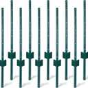 10Pack 3 Feet Fence Posts - Heavy Duty Metal Fence Post with U-Channel | Steel Fence U-Post for Holding Garden Wire Fence, Corner Anchor Posts Green