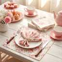 Floral Cloth Napkins 6 Patterns Washable Dinner Tea Party Napkins Reusable Plant Flowers Square Napkin Cotton Towel Decorative for Spring Wildflower Party(Pink Rose,12 Pcs)
