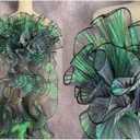 7Yards Ruffled Lace Fabric for Fashion Designers, Ideal for DIY Clothing and Sewing Decoration, Includes Silk, Organza Ribbon, Iridescent Ribbon, and Fabric Trim (Iridescent Green)