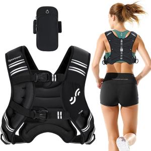 Sportneer Weighted Vest Woman: for Walking with Phone Bag, Adjustable Women Weighted Vest for Running Rucking Vest for Jogging Strength Training Weight Loss, Black, 15 lbs