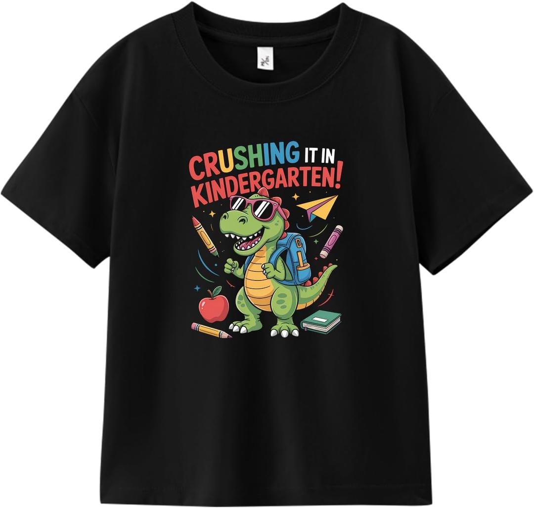First Day of School Kindergarten Pre-K Shirt for Boys Girls Kids Toddlers Back to School Shirt (Black), Size 120