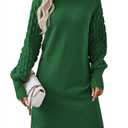 Sovoyontee Women's 2025 Fall Long Sleeve Mock Neck Sweater Dress Casual Loose Ribbed Knit Mini Short Pullover Dresses Green, XL