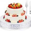 Wenqik 14 Inch White Cake Stand Set Metal Round Cupcake Dessert Stand with Cake Cutting, Flower Spatula Wedding Cupcake Pastry Display Candy Holder Display for Wedding Party Birthday Baby Shower