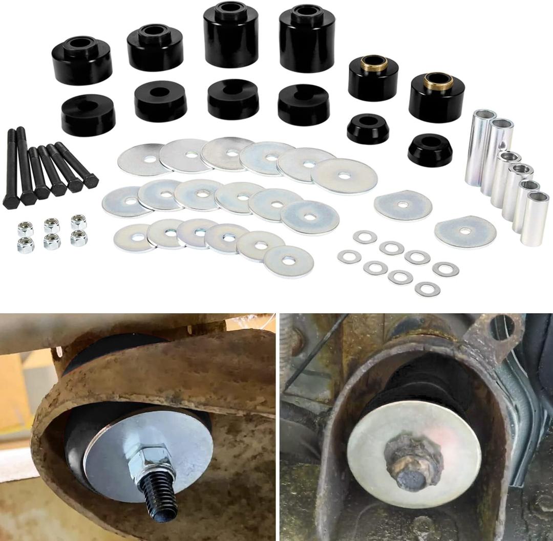 Body Mount Bushing Set Kit for Ford F-150 F-250 F-350 1980-1998 2WD 4WD Polyurethane Body Cab Mounts & Steel Sleeves & Hardware (Black)