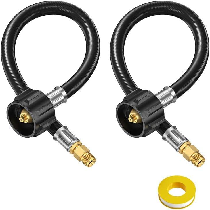 15 inch RV Propane Tank Hose Replacement,QCCI to 1/4'' Inverted Male Flare Propane Pigtail for RV Propane Regulator 2 Tank Hoses, RV Propane Hoses, Gas Dual Propane Tank Connection Kit (Black)