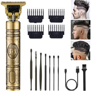 Hair Clippers for Men, Professional Cordless Rechargeable Beard Trimmer Gold Kit with Guide Combs, Vintage Gold