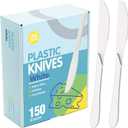 Premium White Plastic Knives - Heavy Duty & Heat Resistant Disposable Cutlery for Parties, Picnics, and Everyday Use - 150 Count