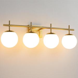 AIJIASI Bathroom Light Fixtures, 4-Light Brushed Gold Bathroom Vanity Lights Over Mirror, 30.7 Inch Modern Vanity Lighting with Milky White Glass Globe Shade Wall Sconce Lighting Bath