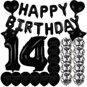 Sweet 14th Birthday Decorations Party Supplies,Black Number 14 Balloons,14th Foil Mylar Balloons Latex Balloon Decoration,Great 14th Birthday for Girls,Women,Men,Photo Props