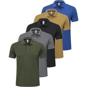 ZENGVEE Mens Polo Shirts Moisture Wicking Short Sleeve Performance Quick Dry Athletic Golf Shirts (5X-Large, 1black Gray Green Blue Khaki)
