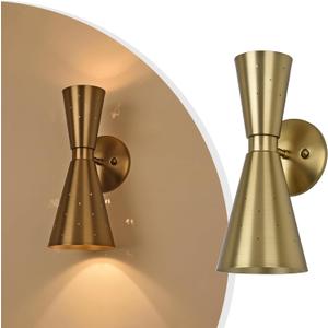 Brass Wall Sconce, Mid Century Modern Sconce Wall Lighting, Up Down Gold Wall Sconces E12 Base, Vintage Farmhouse Wall Lights Hardwired Wall Lamps for Bedroom Bathroom Living Room Staircase