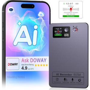 AI Note Voice Recorder: Transcribe, Summarize & Text Translation, 152 Languages, AI Noise Cancellation, 64GB, APP Control, One-Step Magnetic Attachment, Long-Lasting Battery  Meeting, Call, Lecture