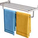 RUACQ Double Towel Racks for Bathroom 24 Inch, Square Base Towel Rack with Towel Bar, SUS304 Stainless Steel 2-Tier Towel Shelf for Hotel and Home, Wall Mounted (Brushed Nickel)