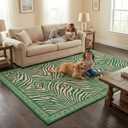 5x7 Area Rug for Living Room,Modern Abstract Pink and Green Zebra Print Rug,Non-Slip Washable,Bedroom, Dining Room, Home Office