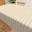 Yellow Stripe Tablecloth 70x120 Inch Sky Yellow and White Striped Fabric Table Cloth Polyester Waterproof Washable Rectangle Table Cover for Outdoor Indoor Kitchen Dining Room Decoration