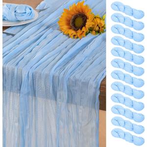 Baby Blue Cheesecloth Table Runner 12 Pack Spring Table Runners Boho Gauze 120 Inches Light Blue Table Decor for Wedding Bridal Baby Shower Valentine's Day