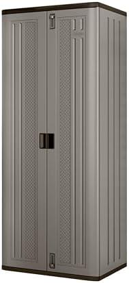 Suncast Tall Storage Cabinet, Platinum Resin Outdoor & Garage Storage Cabinet with Doors & Shelves, Plastic, Weather-Resistant, Lockable, Freestanding Utility Closet for Tools & Supplies, Made in USA