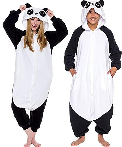 Funziez! Adult Onesie Halloween Costume - Animal Dinosaur Shark - Unisex Plush One Piece Cosplay Suit for Adults, Men and Women (Large, Panda)