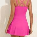 Aleumdr Ribbed One Piece Swimdress Swimsuits for Women Tummy Control Tie Knot Swim Skirt V Neck Bathing Suit (Pink, M)