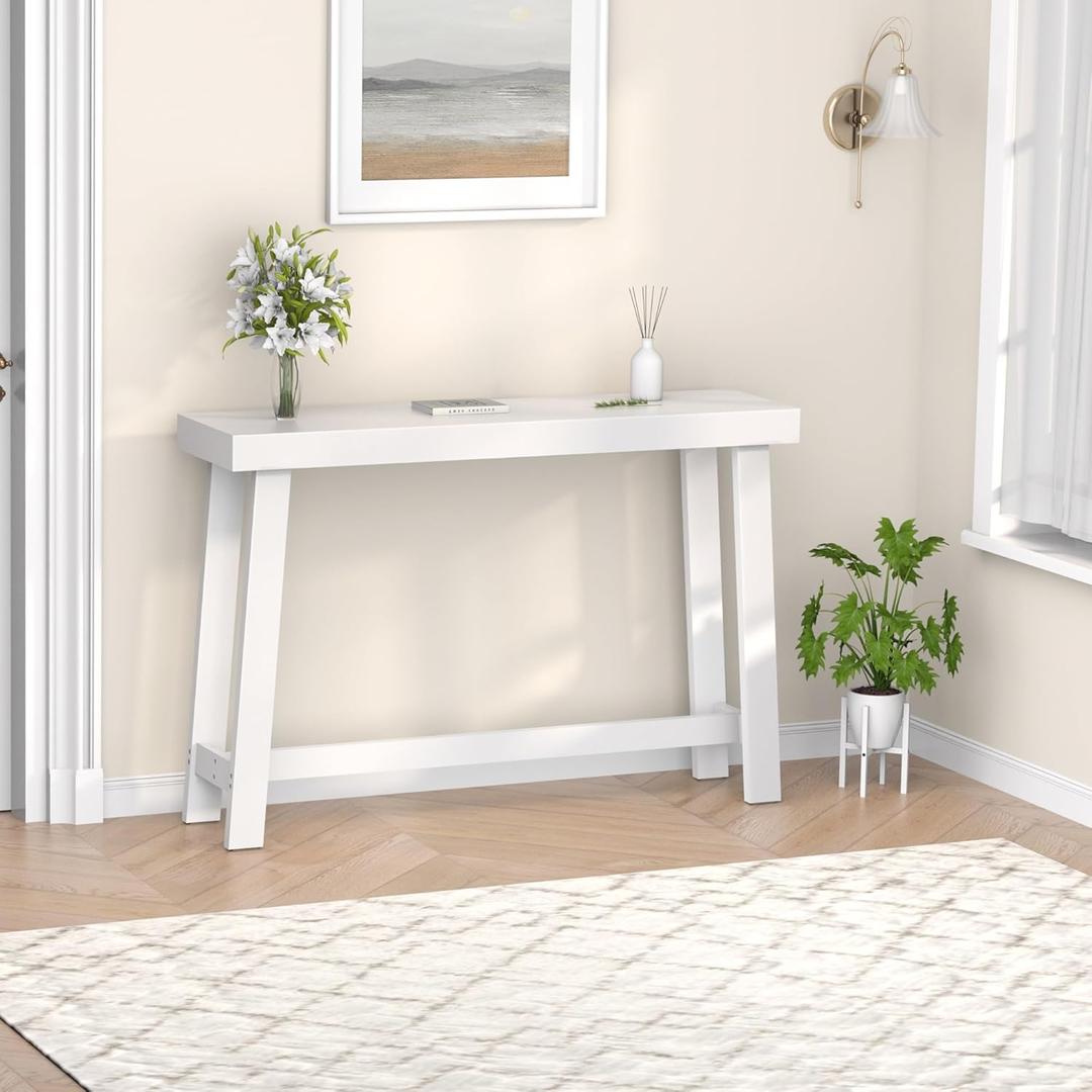 Bamboo Wood Entryway Table 47.2" Console Table, Narrow Sofa Table with Support Beam for Entrance, Hallway, Living Room, Bedroom, Foyer(White)