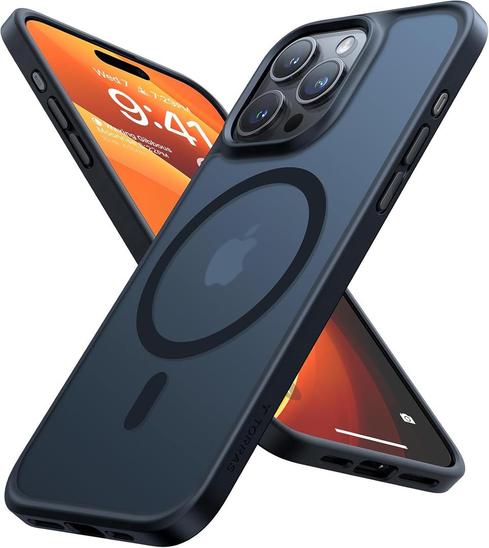 TORRAS Ultra Magnetic for iPhone 15 Pro Case, [3X Military-Grade Drop Tested] [Compatible with MagSafe], Shockproof Translucent Durable Slim Protective Anti-Scratch Anti-Fingerprint, Black