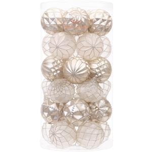 Sea Team 60mm/2.36" Delicate Contrast Color Theme Painting & Glittering Christmas Tree Pendants Decorative Hanging Christmas Baubles Balls Ornaments Set - 30 Pieces (Champagne & Matte)