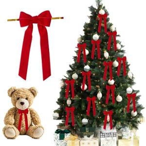 24 Pcs Red Velvet Bows - Red Velvet Bows for Christmas Tree, Tree Decorations, Xmas Ornaments & Festive Use