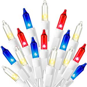 White and Blue 4th of July Lights, Incandescent Patriotic Mini String Lights, Waterproof Independence Day Decorations for Outdoor Indoor Christmas Party Decor