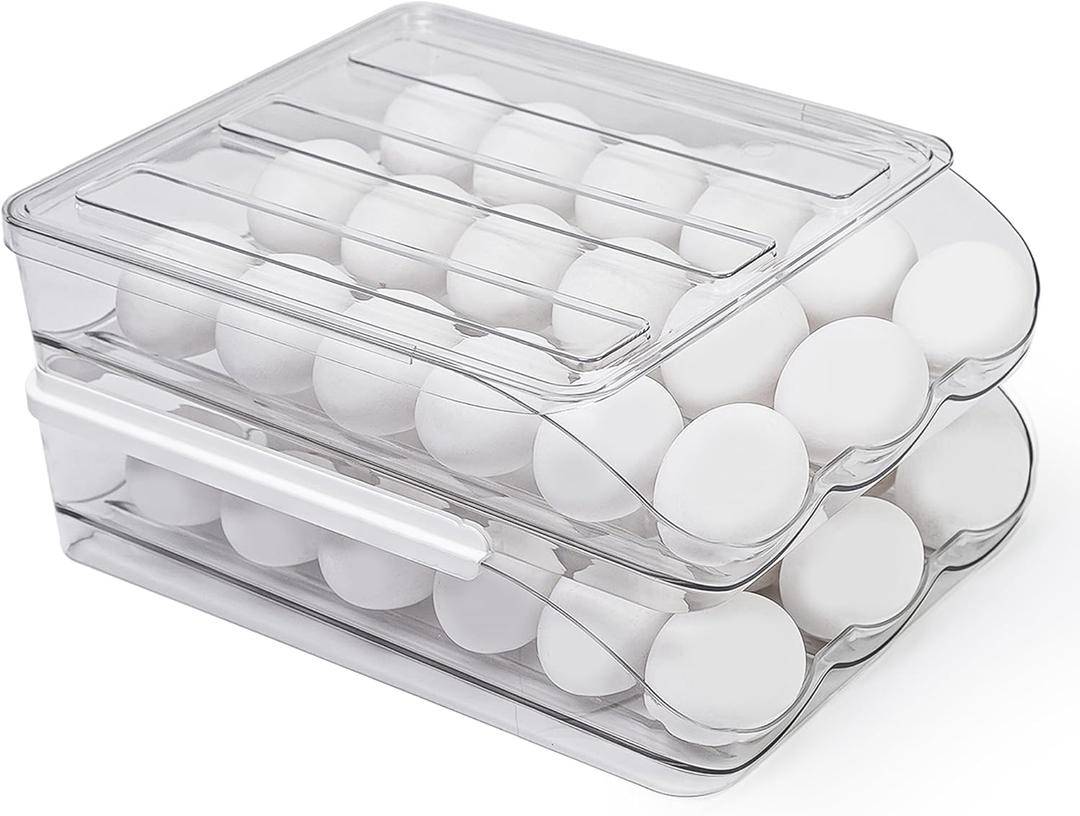 Egg Holder for Refrigerator | New & Improved Auto Rolling Stackable Fridge Egg Storage Organizer/ Container (36 Eggs) (2 Layer)
