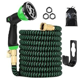 100 ft Expandable Garden Hose - Kink Free Flexible Water Hose with Thumb-Controlled 10-Function Nozzle, 3/4 Solid Brass Connectors, Retractable Latex Core - Lightweight Expanding Hose