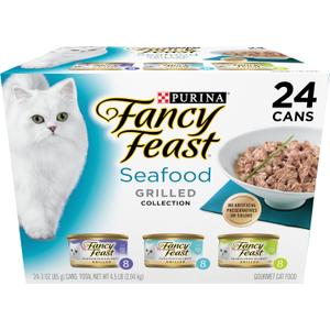 Purina Fancy Feast Grilled Wet Cat Food Seafood Collection in Wet Cat Food Variety Pack - (Pack of 24) 3 oz. Cans (EXP 12/01/26)