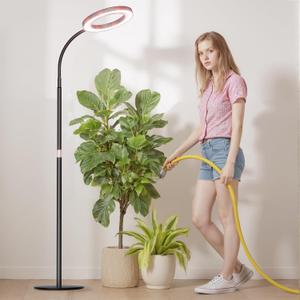 bseah Grow Light Plant Light for Indoor Plants, Full Spectrum Grow Lamp with Pedestal Stand, Automatic Timer for 3H/9H/12H, 10 Dimmable Levels, Height Adjustable 51-67in Black