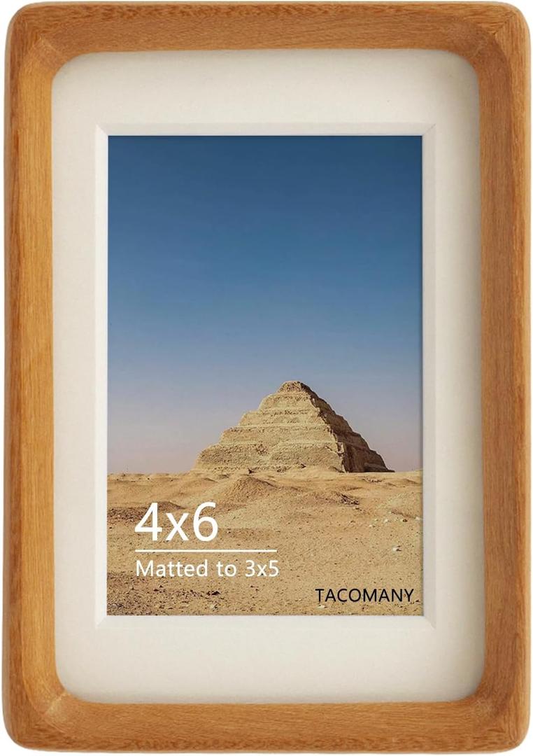Natural Wood Photo Frames Inspired Tabletop Picture Frame with Mat, Vertical or Horizontal Display (Teak, 4x6 matted to 3x5)