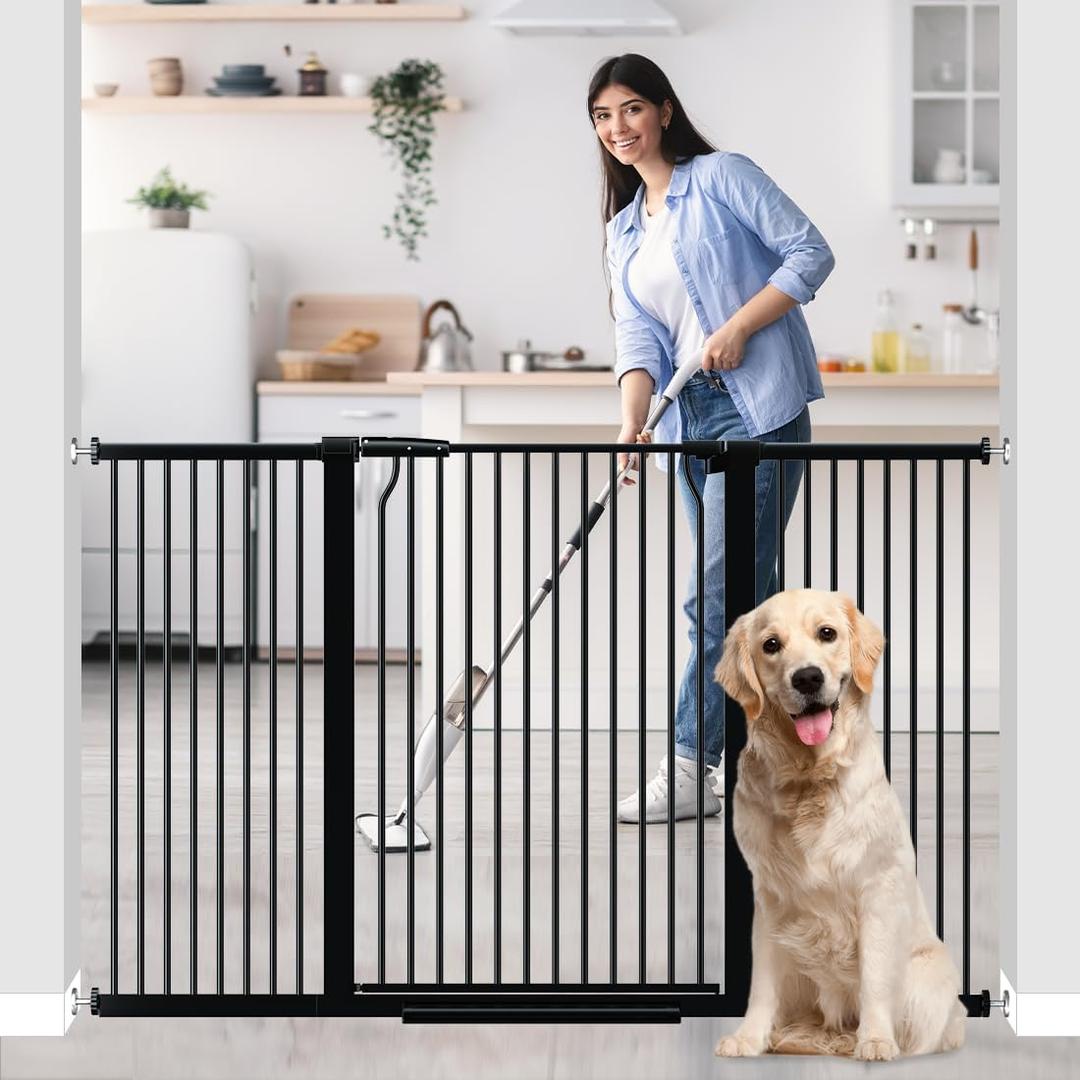 41" Extra Tall Dog Gate for Doorways Stairs, 54.8-60.2 in in Wide Baby Gates Walk Thru, No Drill Long Pet Gate for Doggie Puppy, Auto Close Large Child Safety Gate with Door Indoor, Black