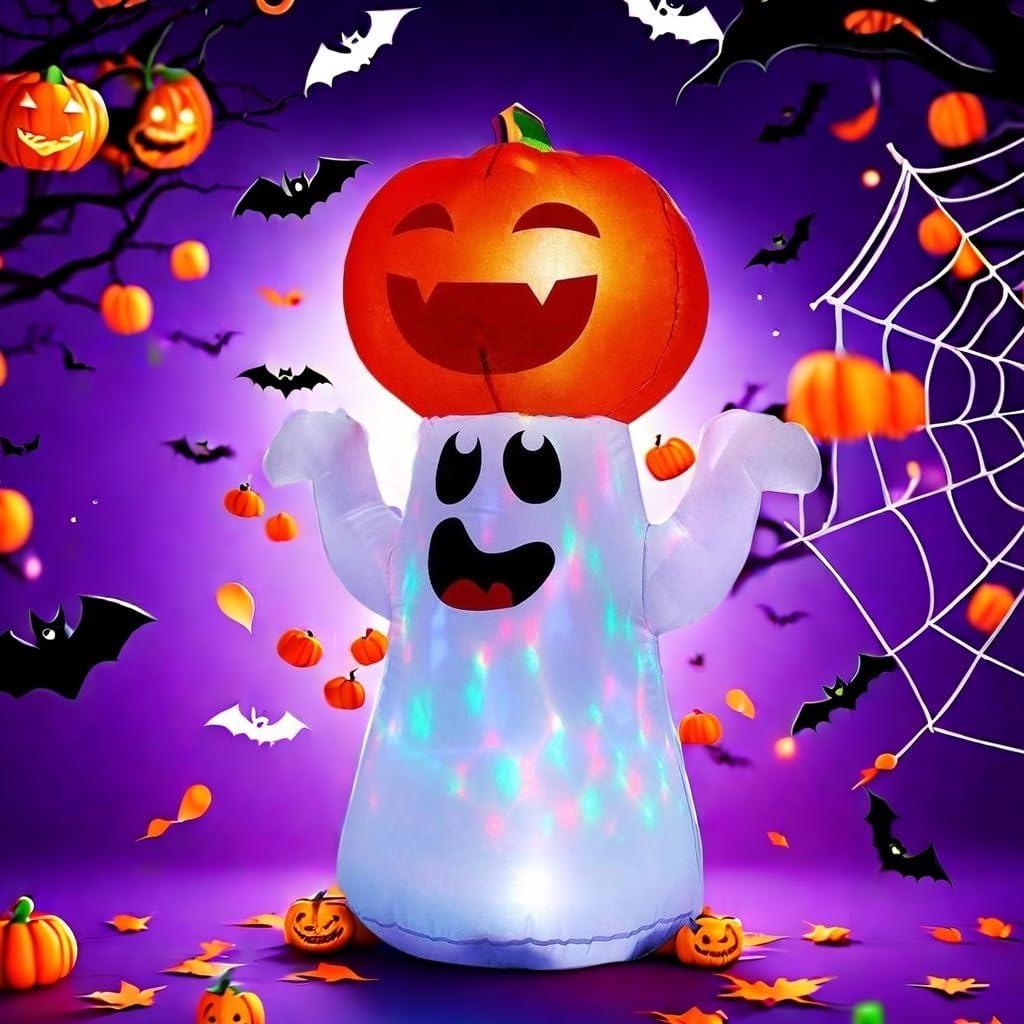 5FT Halloween Inflatable elf Head Pumpkin, Halloween Decoration, Halloween Inflatable Built-in LED Light for Indoor and Outdoor Courtyard Garden Door Decoration