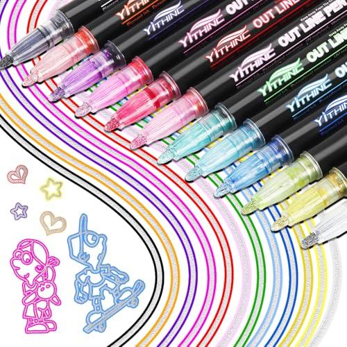 Easter Basket Stuffers, Outline Shimmer Markers, Tween Teen Girl Gifts Trendy Stuff, 12 Glitter Metallic Gel Pens Colored, Arts Crafts Supplies Birthday Gift for Kids Ages 4, 6, 8, 10, 12, 14 Year Old