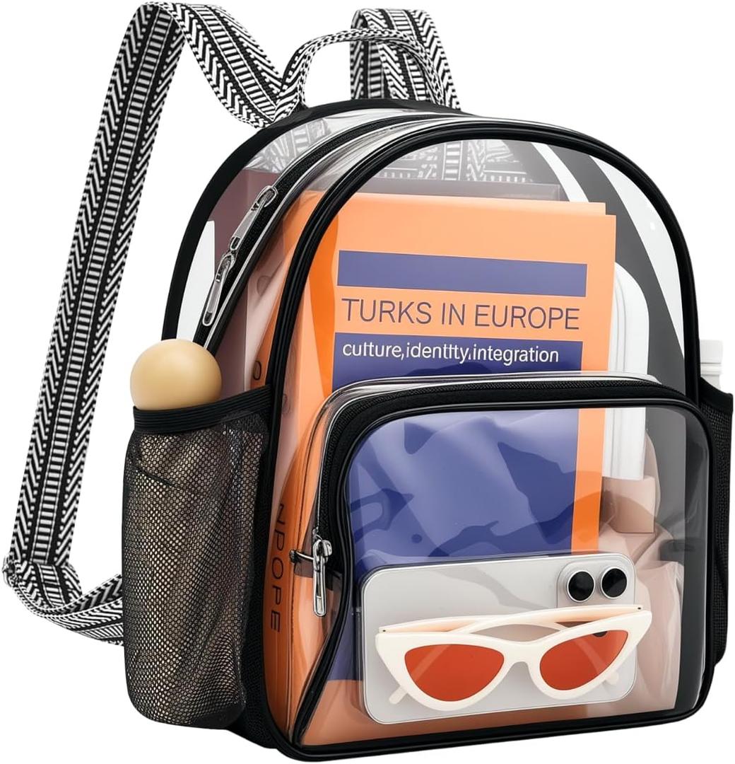 Lyingflat Clear Bag for Stadium Events 12x12x6 Small Clear Backpack Stadium approved for Festival Concert Sport Events Work Travel, Black Guitar