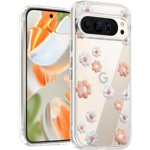 Unov Case Compatible with Pixel 9 Pixel 9 Pro Case Clear with Design Soft TPU Shock Absorption Slim Embossed Pattern Protective Back Cover (Daisy Blooms)