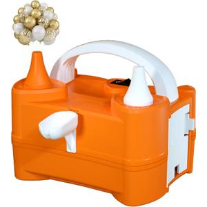 Electric Air Balloon Pump and Tying Tool in One, Balloon Pump Electric, Portable Dual Nozzle Balloon Pump Inflation for Party Decorations (Orange)