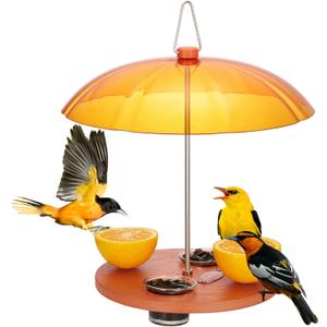 Kingsyard Oriole Bird Feeders for Outdoors Hanging, Double-Cup Jelly Platform Bird Feeder with Pegs for Orange Halves, Weather Protective Dome, Great for Attracting Orioles