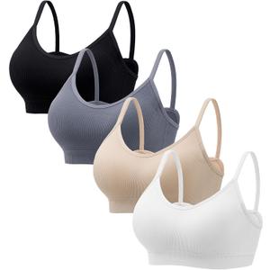 Angelhood Sports Cami Bras Pack for Women - Basic V-Neck Padded Seamless Bras with No Underwire (L)