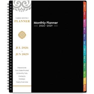 2026-2029 Monthly Planner/Calendar - 3 Year Planner 2026-2029, JULY 2026 - JUNE 2029, 36-Months Monthly Planner, 9" x 11", 3 Year Calendar Planners with Colorful Tabs, Pocket, Inner Pocket - Black