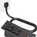 Recessed Power Strip with 30W USB C,Ultra Thin Flat Plug Power Strip,2 Outlets 4 USB Ports,Furniture Flush Mount Desk Outlet,Recessed Outlet for Side Table/Sofa Table,6ft Cord (Black)